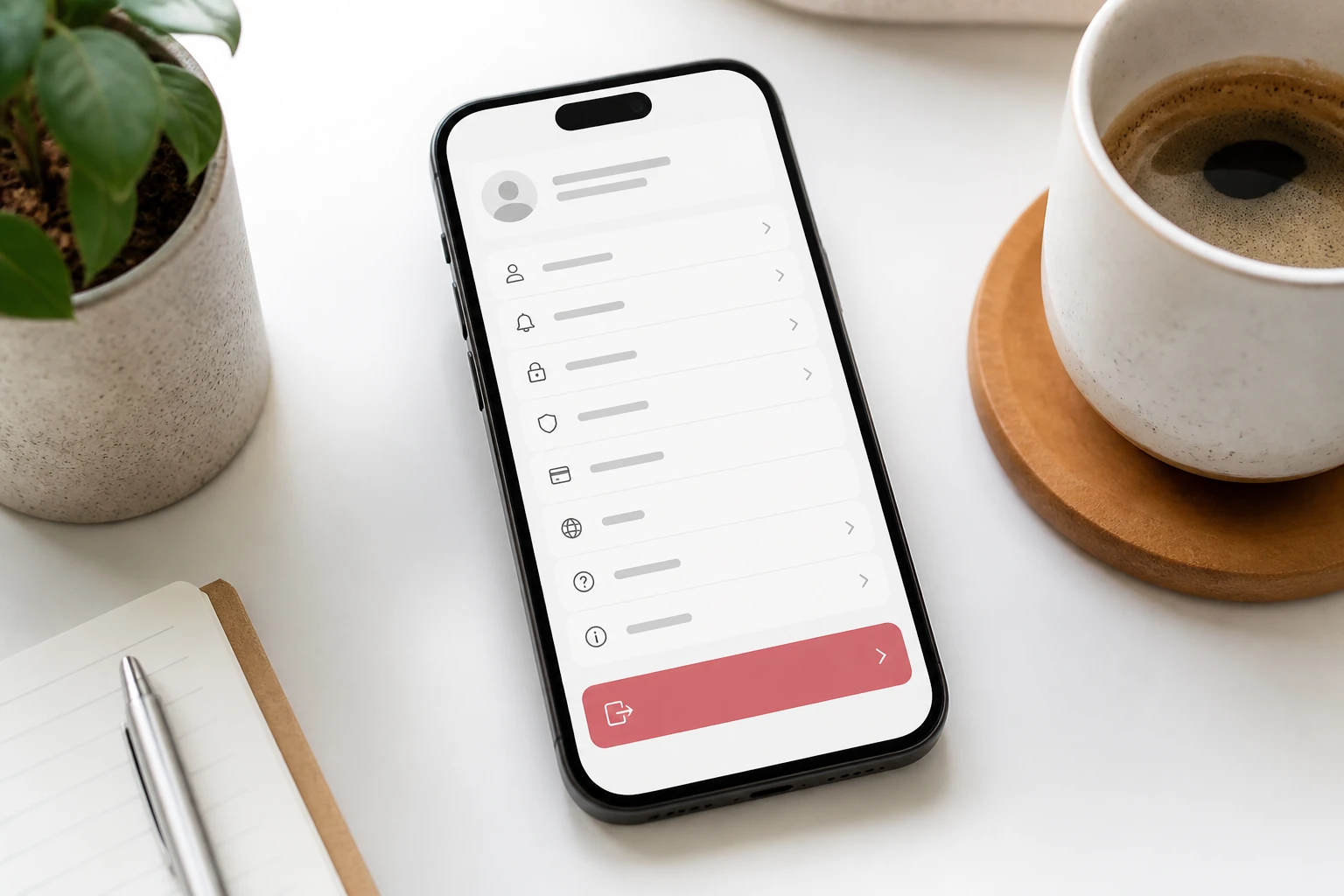 Écran de smartphone ouvert sur les paramètres d'une application avec un bouton de déconnexion visible