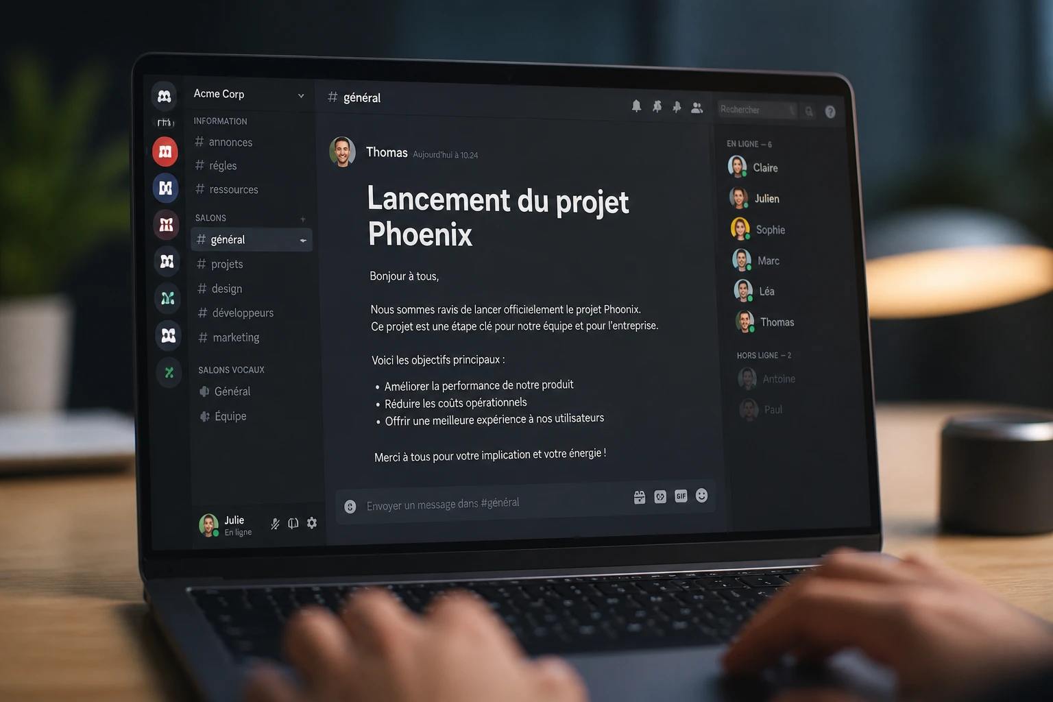 Écran Discord affichant un message avec un titre en gros format Markdown dans un salon de discussion
