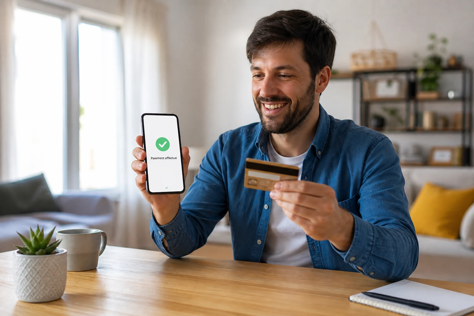 Personne validant une opération bancaire via notification mobile Certicode Plus sur smartphone