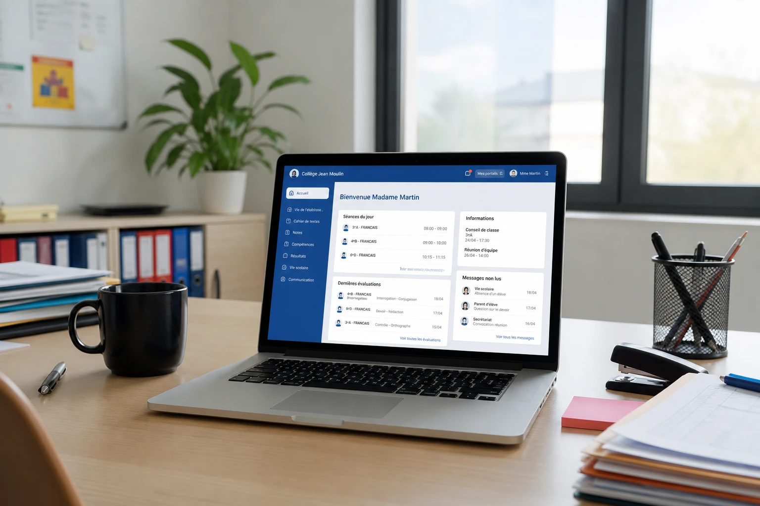Enseignant consultant le portail Convergence de l'académie de Besançon sur un ordinateur portable