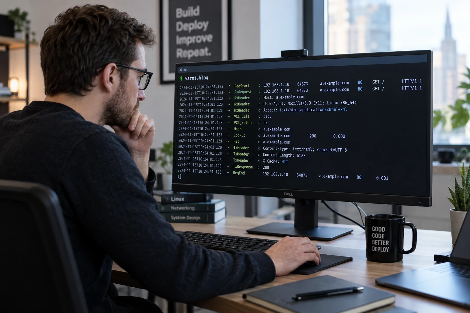 Développeur analysant des logs serveur suite à une erreur 503 backend fetch failed