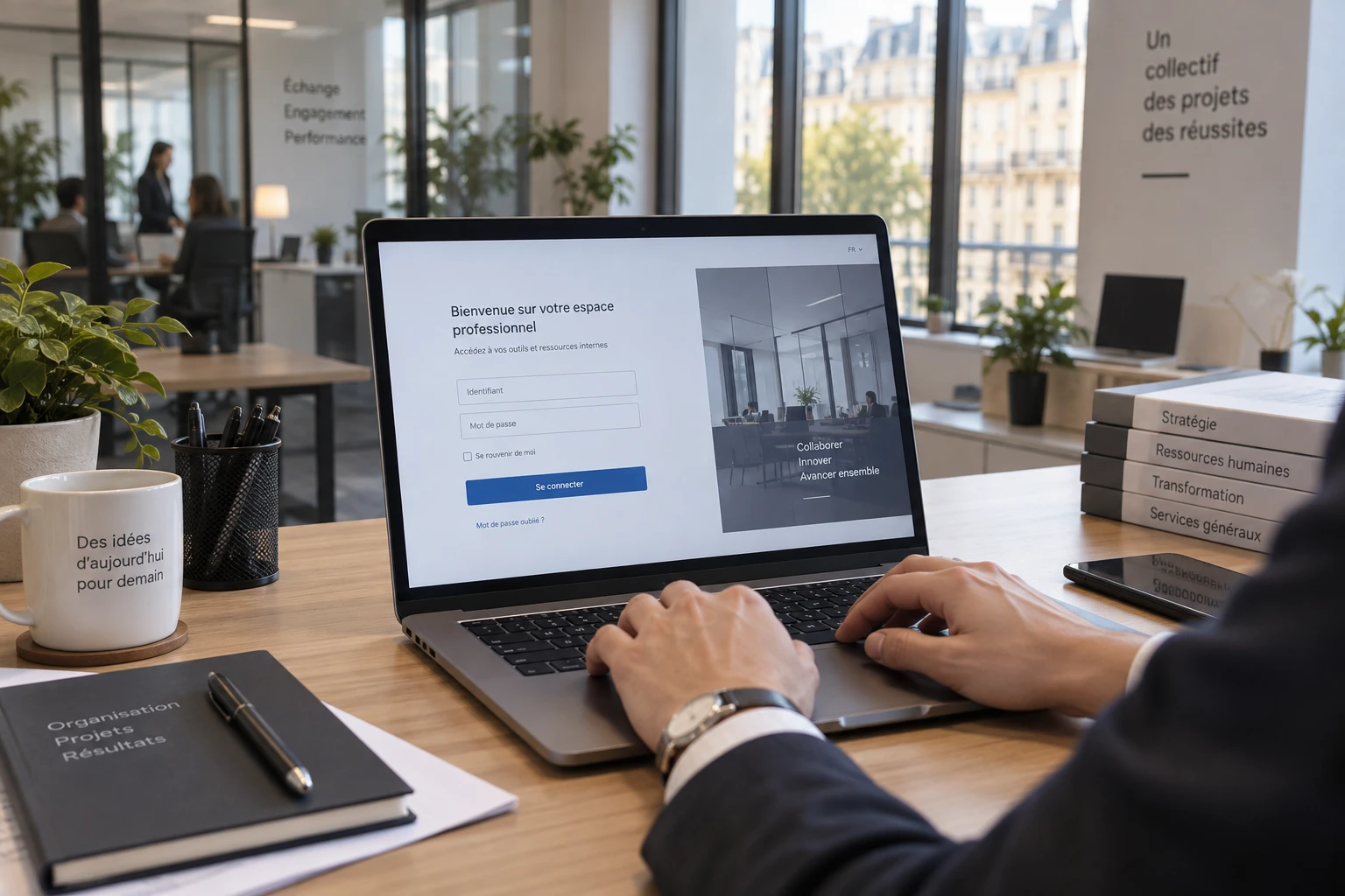 Agent se connectant au portail Nomades Apps Paris sur un ordinateur portable